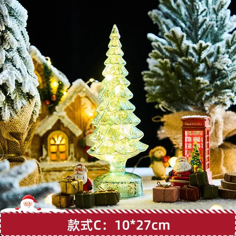 Christmas Tree Glass Night Light for Home Xmas Romantic Holiday Atmosphere Arbol De Navidad Ornaments LED Luminous Decoration