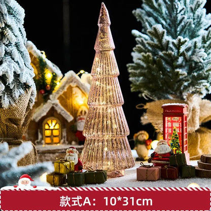 Christmas Tree Glass Night Light for Home Xmas Romantic Holiday Atmosphere Arbol De Navidad Ornaments LED Luminous Decoration