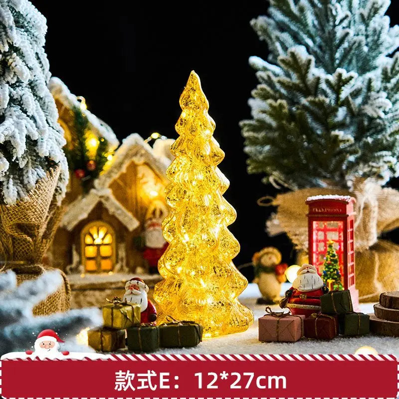 Christmas Tree Glass Night Light for Home Xmas Romantic Holiday Atmosphere Arbol De Navidad Ornaments LED Luminous Decoration