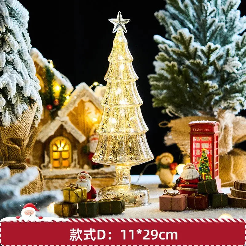 Christmas Tree Glass Night Light for Home Xmas Romantic Holiday Atmosphere Arbol De Navidad Ornaments LED Luminous Decoration